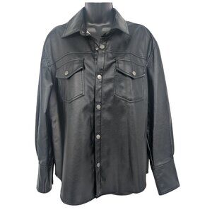 Faux Leather Shacket Women Size M Snap Button Shirt Oversized Grunge Streetwear